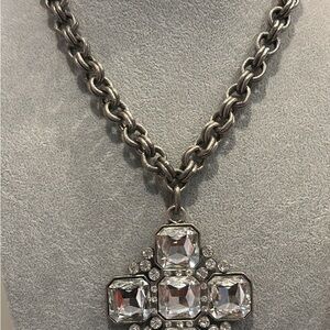 Elegant Silver Chain Necklace with Crystal cross Pendant